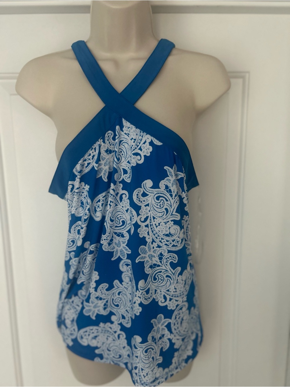 INC International Concepts Blue and White Paisley Halter Dress